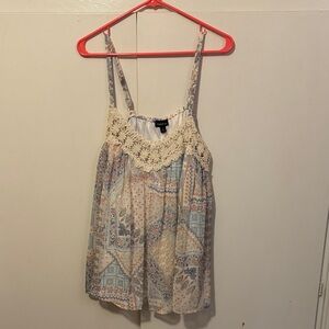 Torrid Cream and Blue Patchwork Tank Top